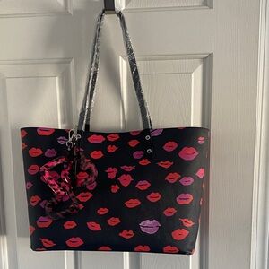 Torrid Betsey Johnson Lip Print Tote Bag - Black with Red and Purple Accents